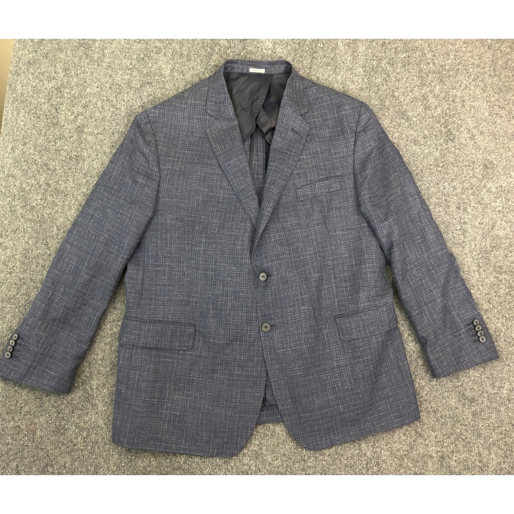 Joseph Abboud Heritage Sport Coat Blazer Blue Textured Wool Silk Linen 48R